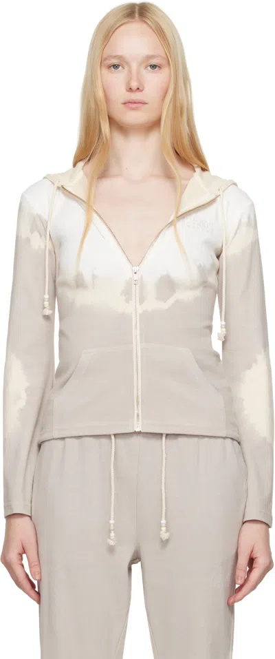 Mm6 Maison Margiela Gray & Off-white Interlock Cotton Jersey Hoodie In 961 Beige/white/grey