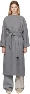 Mm6 Maison Margiela Gray Belted Wool Maxi Dress In 815m Light Grey