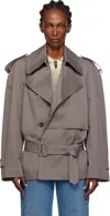 Mm6 Maison Margiela Stretch Cotton Trench Coat With Belted Waist In Blue