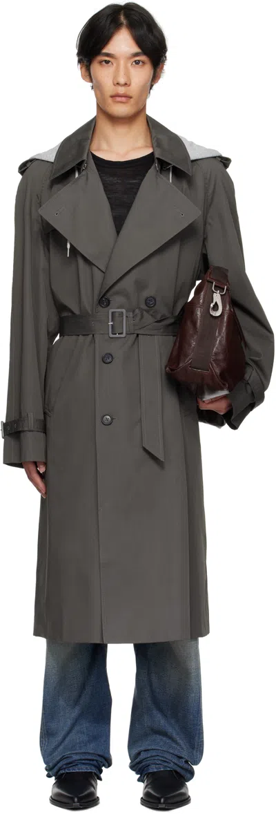Mm6 Maison Margiela Cotton Hood-detail Trench Coat In Gray
