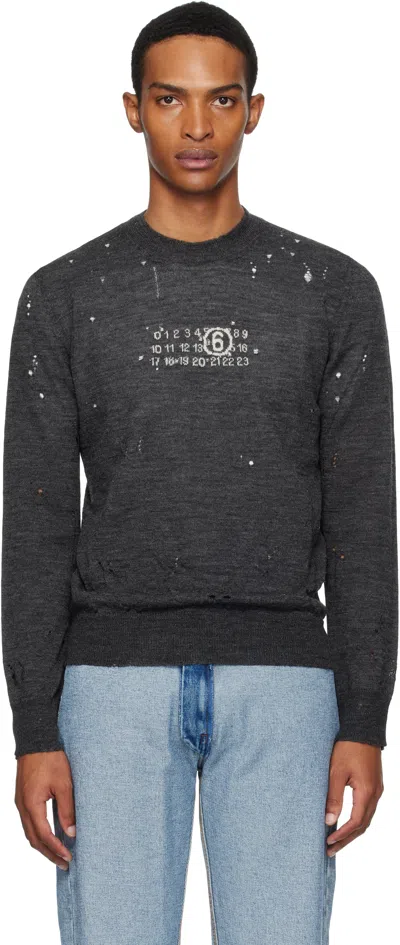 Mm6 Maison Margiela Distressed Graphic Print Knitwear Sweater In Black