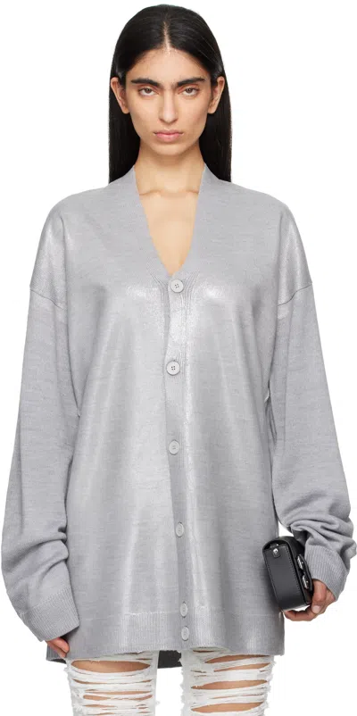 Mm6 Maison Margiela Gray Plastified Knit Cardigan In 857s Grey Melange