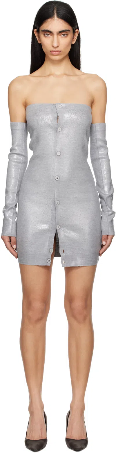Mm6 Maison Margiela Gray Plastified Knit Minidress In 857s Grey Melange