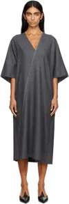 Mm6 Maison Margiela V-neckline Midi Dress Asymmetric Seam In Gray