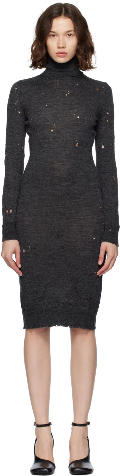 Mm6 Maison Margiela Gray Turtleneck Midi Dress