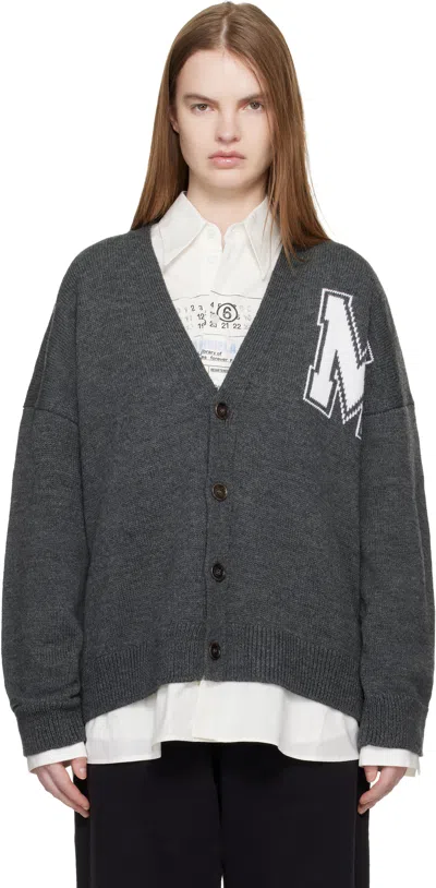 Mm6 Maison Margiela Gray Two-in-one Knit Cardigan In Black