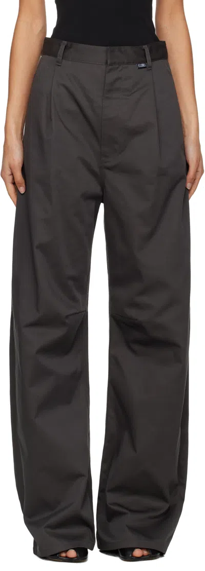 Mm6 Maison Margiela Gray Wide Leg Twill Trousers In Brown