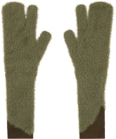 Mm6 Maison Margiela Green Furry Worn Out Mitts In 692 Sage