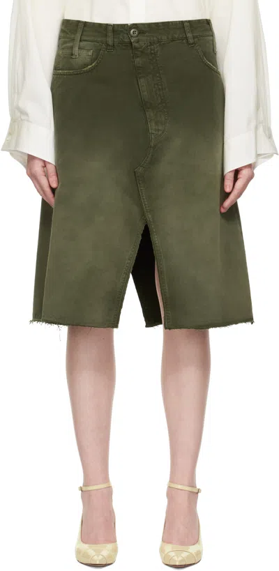 Mm6 Maison Margiela Green Long Denim Midi Skirt