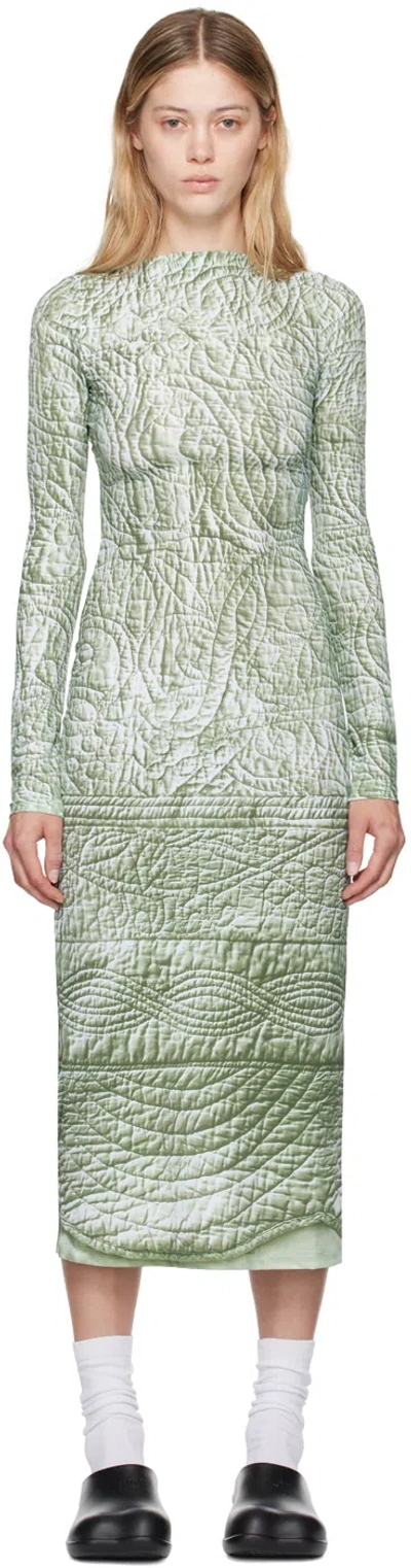 Mm6 Maison Margiela Green Printed Midi Dress In 001s Iguana