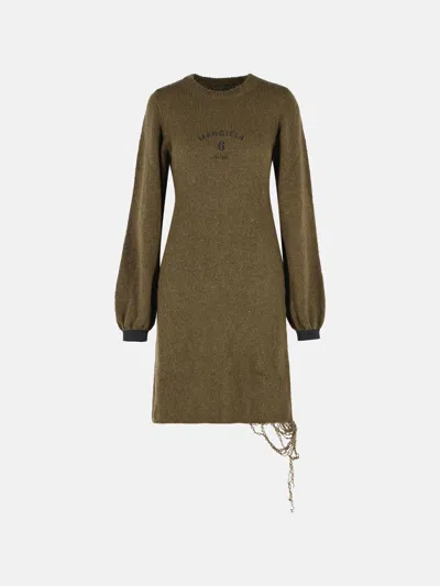 Mm6 Maison Margiela Wool Blend Midi Dress Chain Detail In Green