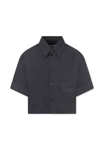 Mm6 Maison Margiela Kids' Grey Crop Shirt For Girl With Logo