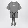 Mm6 Maison Margiela Cotton T Shirt Gloves Sequin Belt In Brown
