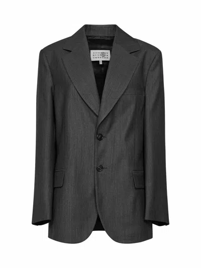 Mm6 Maison Margiela Grey Virgin Wool And Cotton Oversized Blazer In Gray
