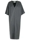 Mm6 Maison Margiela V-neckline Midi Dress Asymmetric Seam In Gray