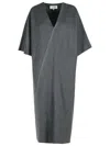 Mm6 Maison Margiela V-neckline Midi Dress Asymmetric Seam In Gray