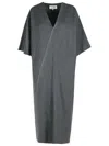 Mm6 Maison Margiela V-neckline Midi Dress Asymmetric Seam In Gray