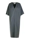 Mm6 Maison Margiela V-neckline Midi Dress Asymmetric Seam In Gray