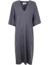 Mm6 Maison Margiela V-neckline Midi Dress Asymmetric Seam In Gray