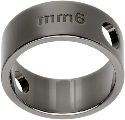 Mm6 Maison Margiela Gunmetal Circle Hole Ring In 954 Polished Rutheni