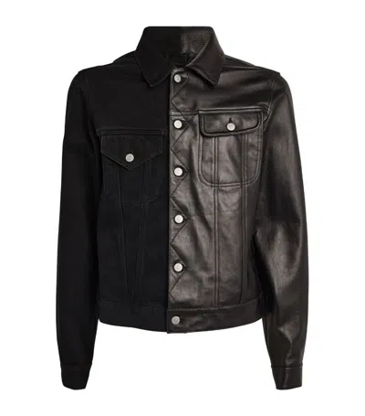 Mm6 Maison Margiela Half-leather Denim Jacket In Black