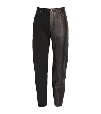 Mm6 Maison Margiela Half-leather Straight Jeans In Black
