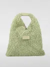 Mm6 Maison Margiela Small Plush Shearling Handbag With Leather Handle In Green