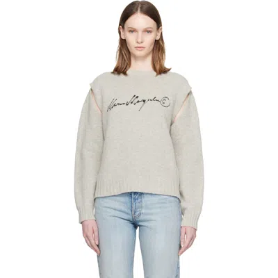 Mm6 Maison Margiela Graphic Knit Crewneck Sweater In Grey Melange-black Print