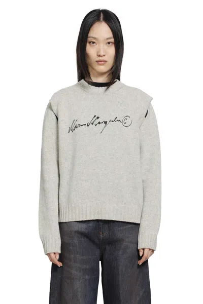 Mm6 Maison Margiela Handwritten Knit Jumper In Gray