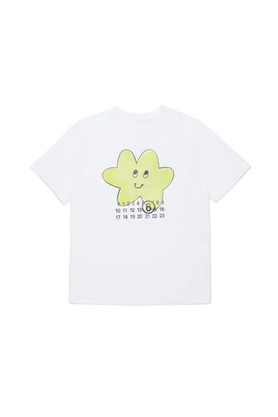 Mm6 Maison Margiela Kids' T-shirt In Jersey Con Grafica Happy Star In White