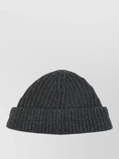 Mm6 Maison Margiela Harbor Knit Beanie Hat Ribbed Turn Up In Gray