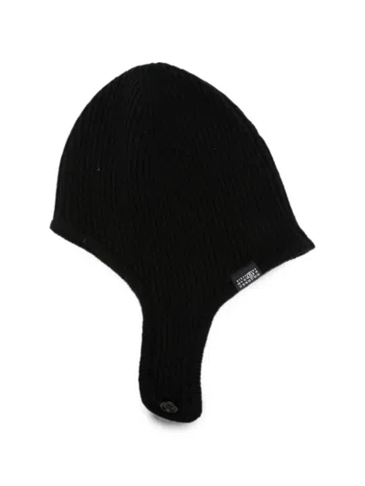 Mm6 Maison Margiela Ribbed Knit Balaclava Style Beanie Hat In Black