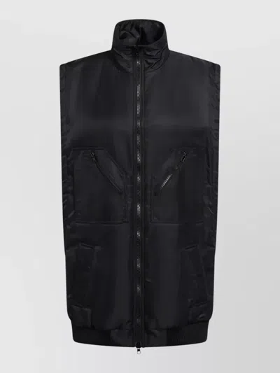 Mm6 Maison Margiela High Collar Coat Ribbed Hem Pockets In Black