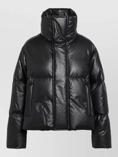 Mm6 Maison Margiela High Collar Quilted Jacket Front Pockets In Black