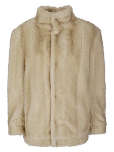 Mm6 Maison Margiela High-collar Synthetic Fur Jacket In Neutral