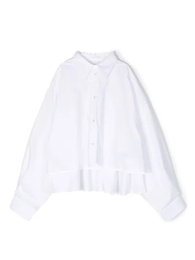 Mm6 Maison Margiela Kids' High-low Flared Rear Shirt In White