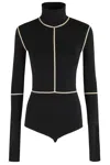 Mm6 Maison Margiela Mm6 By Maison Margiela High Neck Bodysuit With Contrasting Beige Piping In Black
