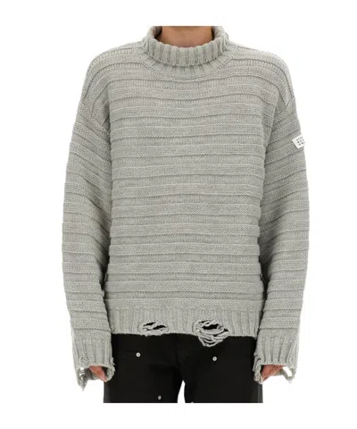 MM6 MAISON MARGIELA MM6 MAISON MARGIELA HIGH-NECK DROP-SHOULDER DISTRESSED JUMPER