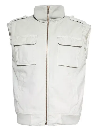 Mm6 Maison Margiela Mm6 By Maison Margiela Stand Collar Off-white Sleeveless Vest With Zip Pockets