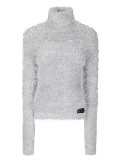 Mm6 Maison Margiela High-neck Fluffy Sweater In Gray