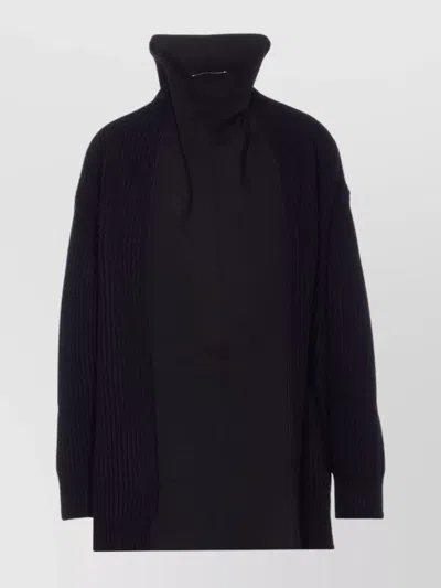Mm6 Maison Margiela High Neck Long Sleeve Knitted Jacket In Blue
