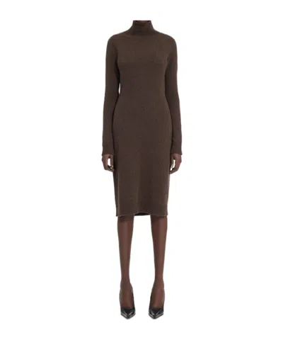 Mm6 Maison Margiela High Neck Long Sleeved Dress In Brown