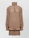 Mm6 Maison Margiela Pleated High-neck Dress In Brown