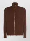 Mm6 Maison Margiela High Neck Ribbed Crewneck Sweater With Distressed Elbow Patches In Brown