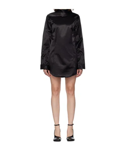 Mm6 Maison Margiela High-neck Satin Dress In Black