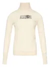 Mm6 Maison Margiela Distressed Turtleneck Sweater With Numeric Logo In Neutral