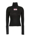 Mm6 Maison Margiela Black Furry Jersey Long Sleeve Turtleneck In Black
