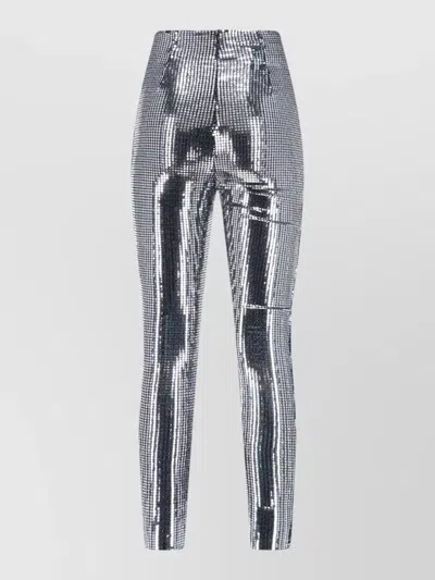 Mm6 Maison Margiela High Shine Sequin Slim Fit Trousers In Silver