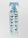 Mm6 Maison Margiela Mm6 By Maison Margiela Distressed Straight Leg Denim Jeans With White Stitching