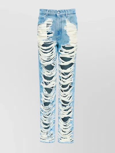 Mm6 Maison Margiela High Waist Distressed Denim Cotton Jeans